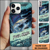Maxcorners Fishing Teal Honeycomb Water Burst Personalized Name Phone Case (10 Fish Species)
