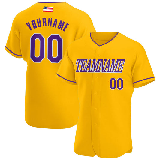 Maxcorners Custom Gold Royal-White Premium American Flag Fashion Baseball Jersey LM0210