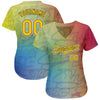 Maxcorners Custom Graffiti Pattern Gold-Black 3D Authentic Baseball Jersey LM2605