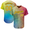 Maxcorners Custom Graffiti Pattern Gold-Black 3D Authentic Baseball Jersey LM2605