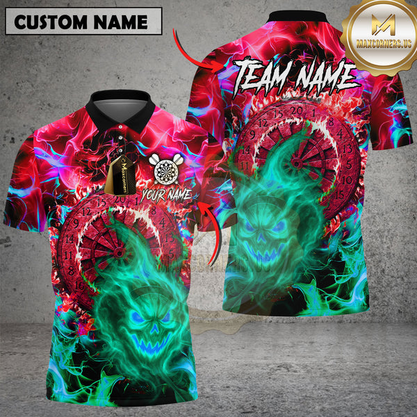 Maxcorners Dartboard Flaming Skull Lightning Multioptions Personalized Name, Team Name Unisex 3D Shirt (4 Colors)