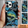 Maxcorners Fishing Blue Grunge Paint Splash Dynamic Art Personalized Name Phone Case (10 Fish Species)