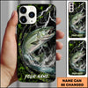 Maxcorners Bass Fishing Phone Case Neon Lightning Hexagon Water Splash Design Personalized Name Phone Case (12 Fish Species)