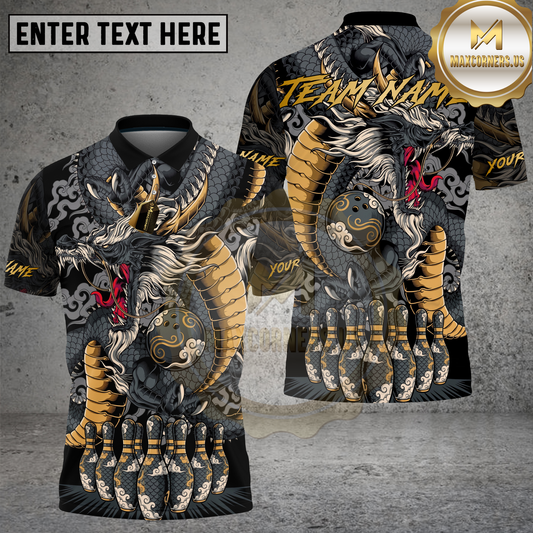 Maxcorners Dragon Bowling Strike Asian Dragon Art Multicolor Options Personalized Name, Team Name 3D Shirt (4 Colors)