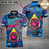 Maxcorners Bowling Shirt Shark Hungry for Strikes Graffiti Multioptions Personalized Name, Team Name Unisex 3D Shirt (4 Colors)
