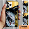 Maxcorners Fishing Black Gold Tech Frame Water Splash Personalized Name Phone Case (10 Fish Species)
