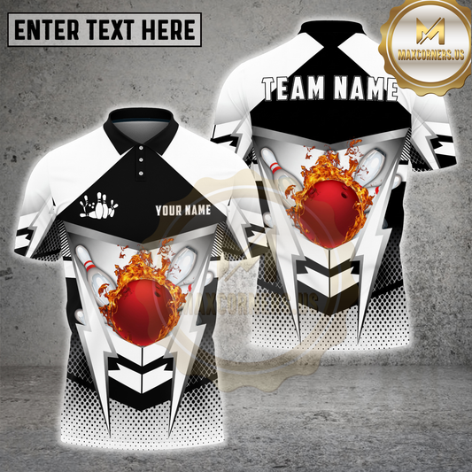 Maxcorners Bowling Shirt Lightning Strike Fire Ball Graphic Multicolor Options Personalized Name, Team Name 3D Shirt (4 Colors)