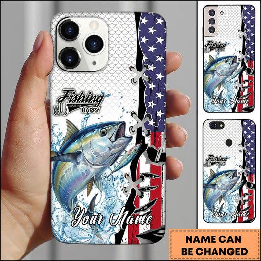 Maxcorners Tuna Fishing American Flag Patriotic Water Splash Personalized Name Phone Case