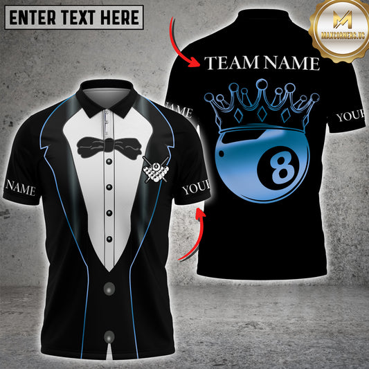 Maxcorners Billiard King 8 Ball Crown Luxury Multicolor Options Personalized Name, Team Name 3D Shirt (4 Colors)