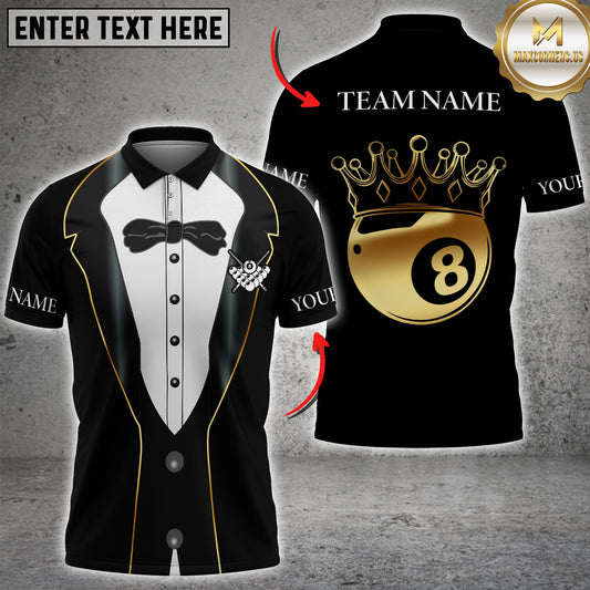 Maxcorners Billiard King 8 Ball Crown Luxury Multicolor Options Personalized Name, Team Name 3D Shirt (4 Colors)