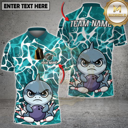 Maxcorners Bowling Shark Cute Cartoon Multicolor Options Personalized Name, Team Name 3D Shirt (4 Colors)