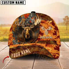 Maxcorners Hunting 3D Orange Camouflage Design Personalized Name 3D Cap (Deer/Moose/Boar/Duck)