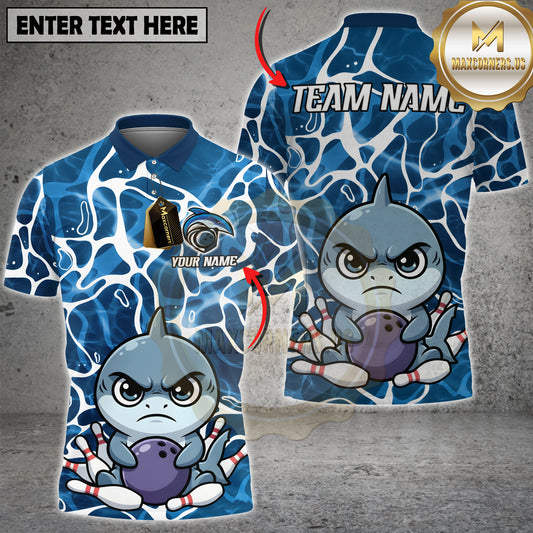 Maxcorners Bowling Shark Cute Cartoon Multicolor Options Personalized Name, Team Name 3D Shirt (4 Colors)