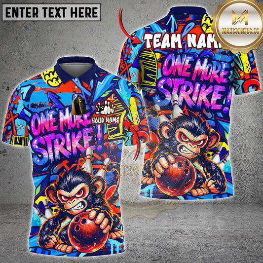 Maxcorners Angry Monkey Bowling Strike Graffiti Style Multicolor Options Personalized Name, Team Name 3D Shirt (4 Colors)