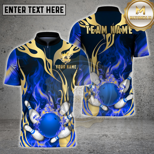 Maxcorners Bowling Ball Tribal Flame Gold Accents Multicolor Options Personalized Name, Team Name 3D Shirt (4 Colors)