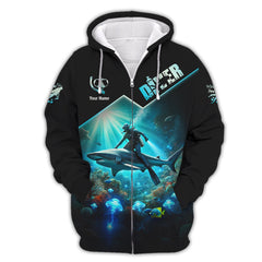 Maxcorners 3D Full Print Diver T-Shirt Underwater Adventure With Sharks Personalized Name Gift For Diver Lovers LM2111