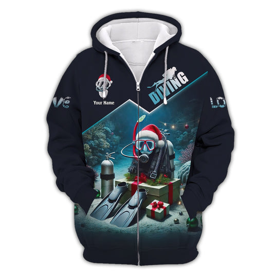 Maxcorners Custom Scuba Diving Christmas 3D Shirt Personalized Name Gift For Diver Lovers LM2111