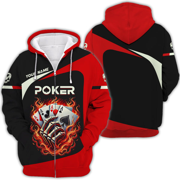 Custom Poker Four Of A Kind Aces On Fire T-Shirt, Poker Shirts, Gift For Poker Players