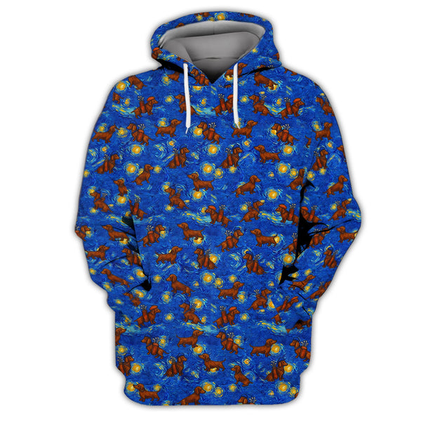 Maxcorners Pattern Golf Shirt For Golfer, Dachshund Golf Shirt, Starry Night Dachshund Golf Shirt For Men