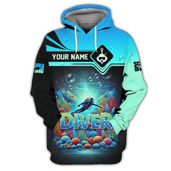 Maxcorners Scuba Diving Explore The Ocean Custom Name 3D Zipper Hoodie Personalized Gift For Diver Lovers LM2111