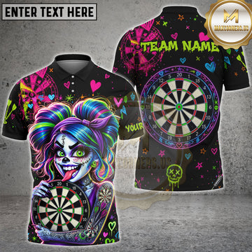 Maxcorners Gothic Darts Girl Neon Tattoo Art Multi Options Personalized Name, Team Name 3D Shirt