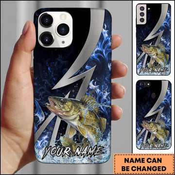 Maxcorners Walleye Fishing Blue Flame Lightning Strike Personalized Name Phone Case