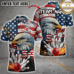 Maxcorners Bowling Eagle Patriotioc USA Flag Customized Name, Team Name 3D Shirt