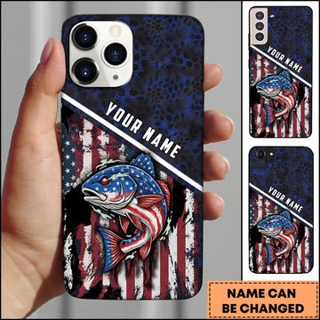 Maxcorners Redfish Fishing Patriotic USA Flag Honeycomb Tech Style Personalized Name Phone Case