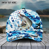 Maxcorners Fishing Blue White Seawwave American Flag Pattern Sport Pattern Personalized Name 3D Cap (11 Breeds)