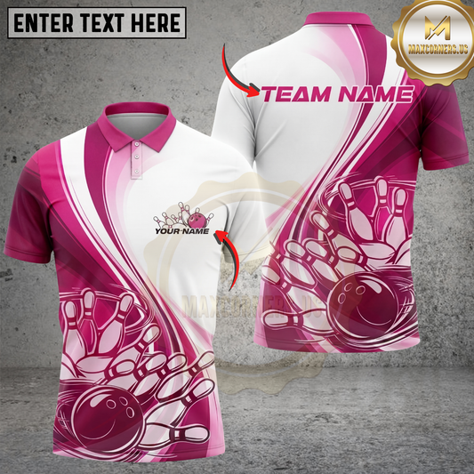 Maxcorners Bowling Shirt Ribbon Awareness Swirl Design Multicolor Options Personalized Name, Team Name 3D Shirt (4 Colors)
