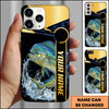 Maxcorners Fishing Black Gold Tech Frame Water Splash Personalized Name Phone Case (10 Fish Species)