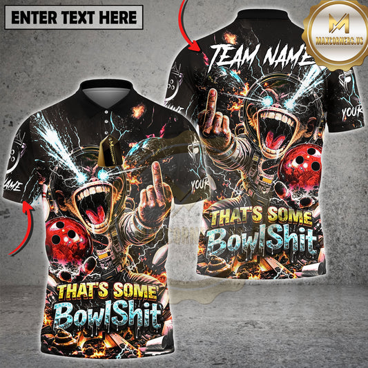 Maxcorners Bowling Funny Graphic Shirt Space Monkey Lightning Explosion Design Multicolor Options Personalized Name, Team Name 3D Shirt (6 Colors)