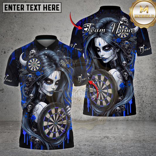 Maxcorners Horror Darts Skull Girl Bloody Gothic Style Multicolor Options Personalized Name, Team Name 3D Shirt (4 Colors)