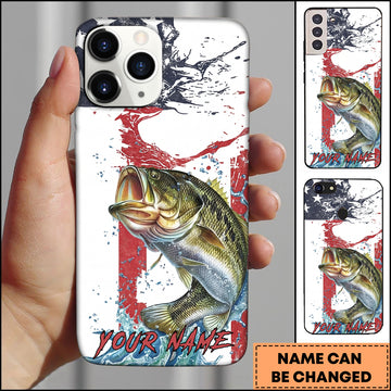 Maxcorners Bass Fishing Patriotic Paint Splash Water Effect Personalized Name Phone Case