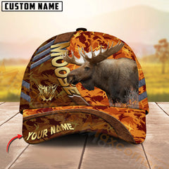 Maxcorners Hunting Cap Orange Camo With Golden Line Personalized Name 3D Cap (Deer/Moose/Elk/Boar)