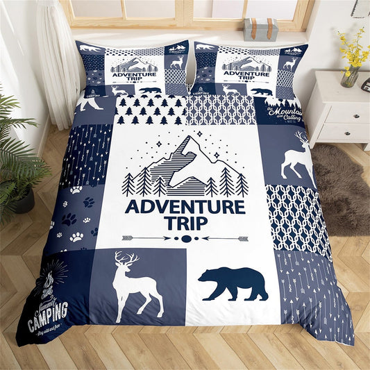 Maxcorners Wild Animal Deer Bear Duvet Cover, Nature Adventure Trip Boho Arrow Graffiti Bedding Set