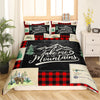Maxcorners Rustic Bear Duvet Cover, Nature Adventure Mount Tree Graffiti Quilt Cover, Boho Feather Arrow Retro Black Red Plaid Bedding Set