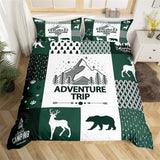 Maxcorners Nature Adventure Trip Green Plaid Bedding Set