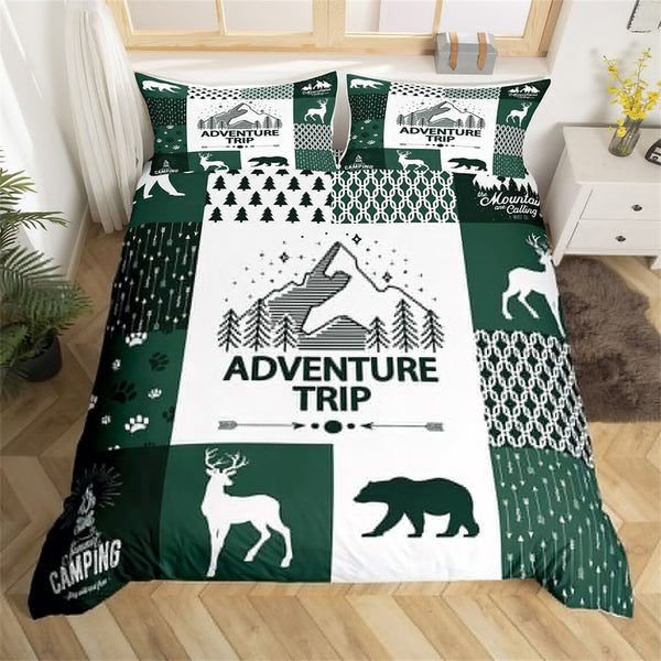 Maxcorners Nature Adventure Trip Green Plaid Bedding Set
