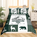 Maxcorners Nature Adventure Trip Green Plaid Bedding Set