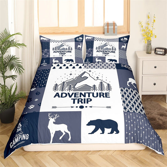 Maxcorners Wild Animal Deer Bear Duvet Cover, Nature Adventure Trip Boho Arrow Graffiti Bedding Set