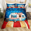 Maxcorners Happy Camping Duvet Cover for RV Decor, Retro Rustic Wooden Board Bedding Set