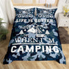 Maxcorners Happy Camping Duvet Cover for RV Decor, Blue Camouflage Artistic Bedding Set