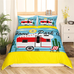 Maxcorners Cartoon Trailer Handmade Duvet Cover for RV Decor, Botanical Cactus Nature Plant Bedding Set