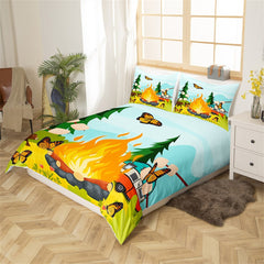 Maxcorners Campfire Duvet Cover for RV Decor, Cartoon Trailer Camping Theme Bedding Set