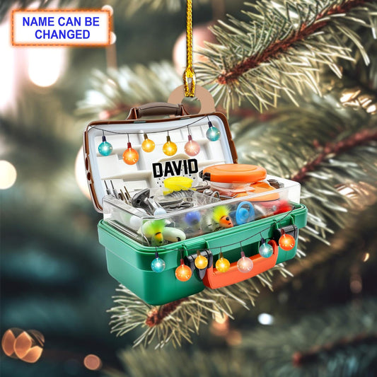 Maxcorners Custom Name Fishing Tackle Box Acrylic Ornament, Christmas Ornaments For Men, Fishing Christmas Ornaments