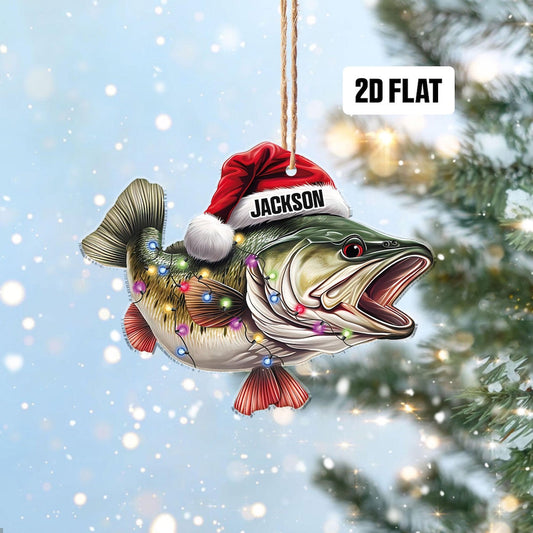 Maxcorners Big Mouth Bass Custom Name Fishing Christmas Ornament, Fishing Man Acrylic Ornament, Christmas Gift For Him