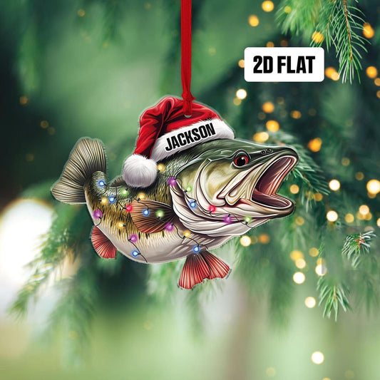 Maxcorners Big Mouth Bass Custom Name Fishing Christmas Ornament, Fishing Man Acrylic Ornament, Christmas Gift For Him