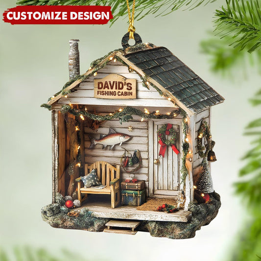 Maxcorners Custom Name Fishing Cabin Acrylic Xmas Ornaments, Presents For Fishing Lovers, Fishing Ornament