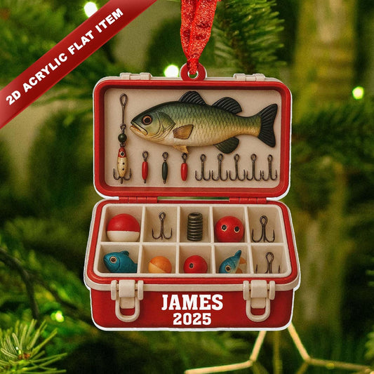 Maxcorners Personalized Fishing Tackle Box Fishing Christmas Ornament, Fishing Man Acrylic Ornament, Christmas Gift For Him